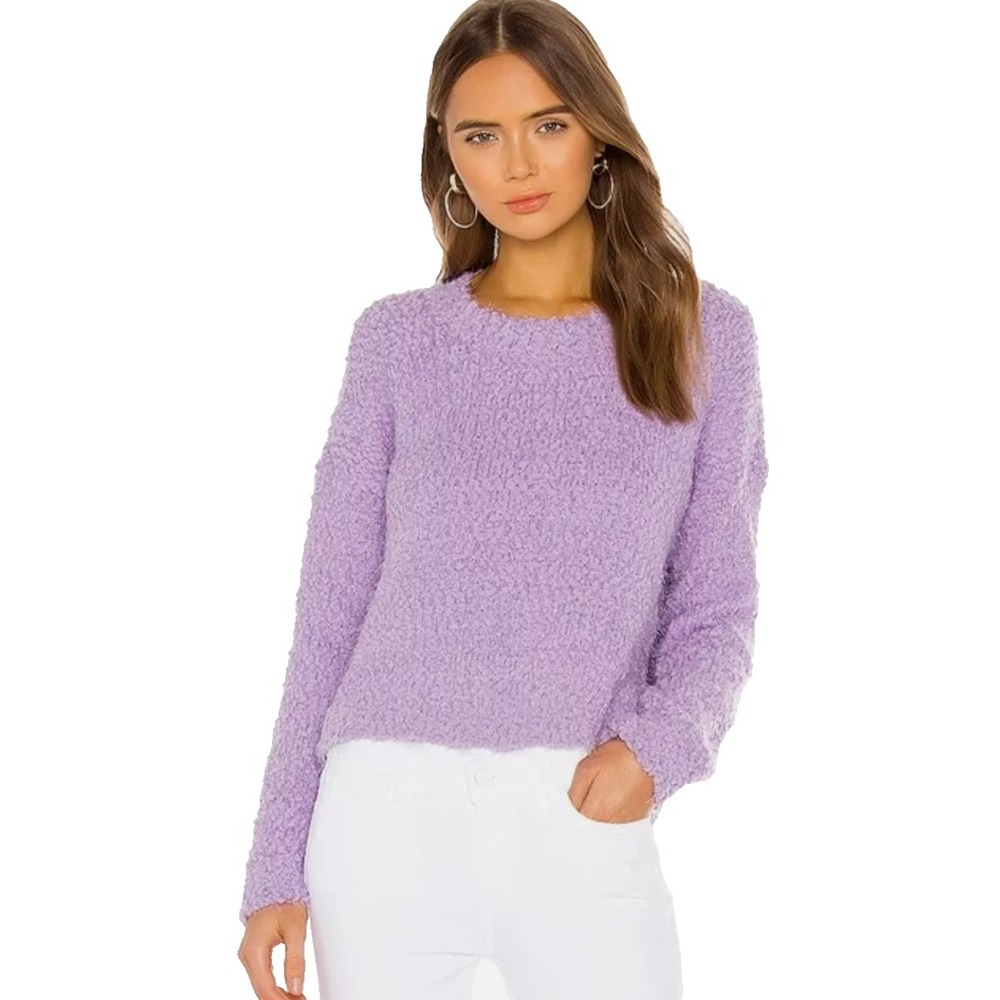 Show Me Your Mumu Cropped Varsity Sweater Women M Lilac Nnubby Knit Chunky